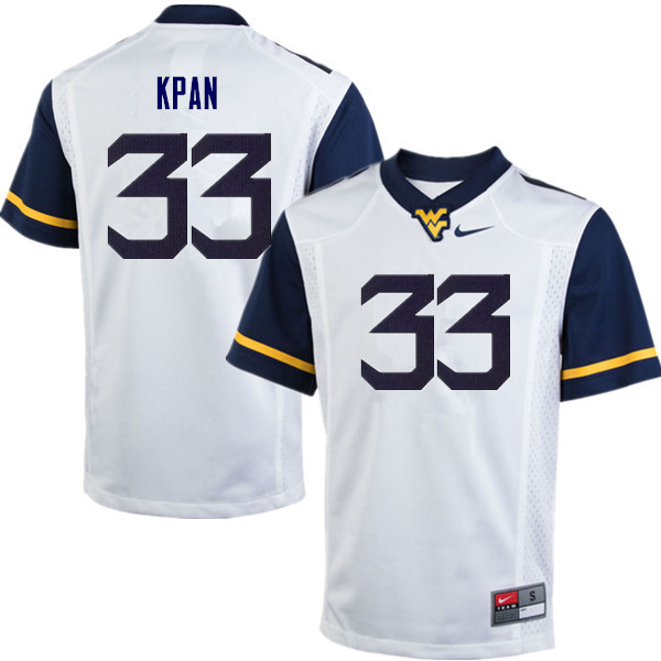 Men #33 T.J. Kpan West Virginia Mountaineers College Football Jerseys Sale-White
